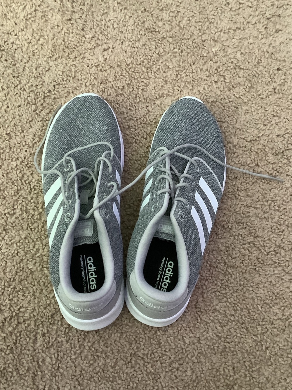 adidas Grey Knit Athletic Sneakers with White Stripes brand new